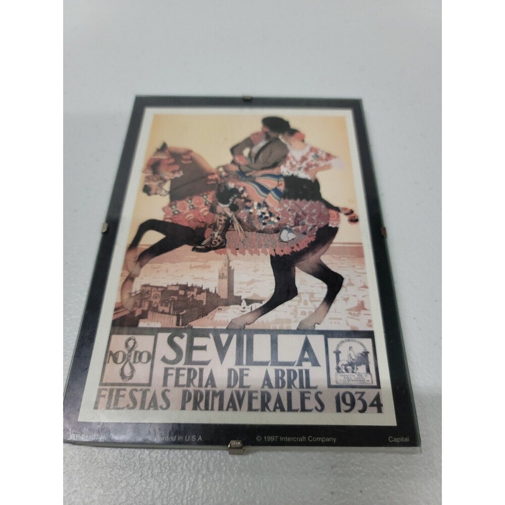 Sevilla Spain Print, Horse Print, Vintage Travel Print 7" x 5" Framed 1934